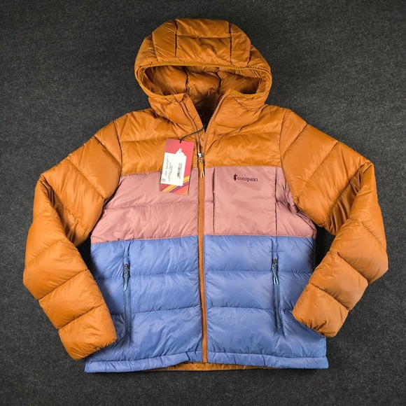 cotopaxi Jackets & Blazers - Cotopaxi Sienna/Fjord Fuego Max Down Hooded Jacket Cargo Stripes 800 FP Women M